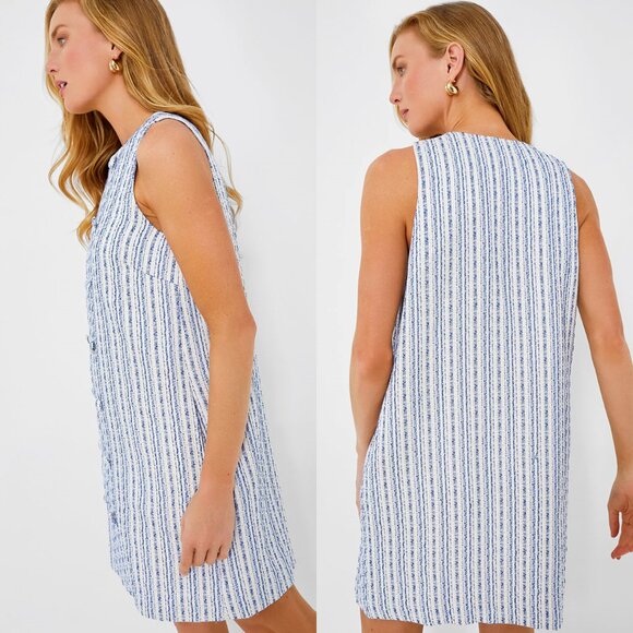 Tuckernuck NEW Ethereal Tweed Bianca Sleeveless Blue Stripe Mini Dress Size S - Picture 3 of 12